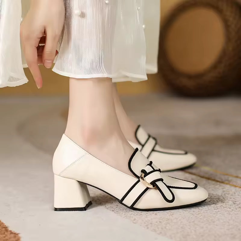 Elegant Genuine Leather Pumps Casual High Heels Party Dress Shoes