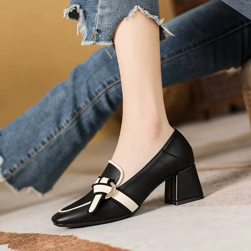 Elegant Genuine Leather Pumps Casual High Heels Party Dress Shoes