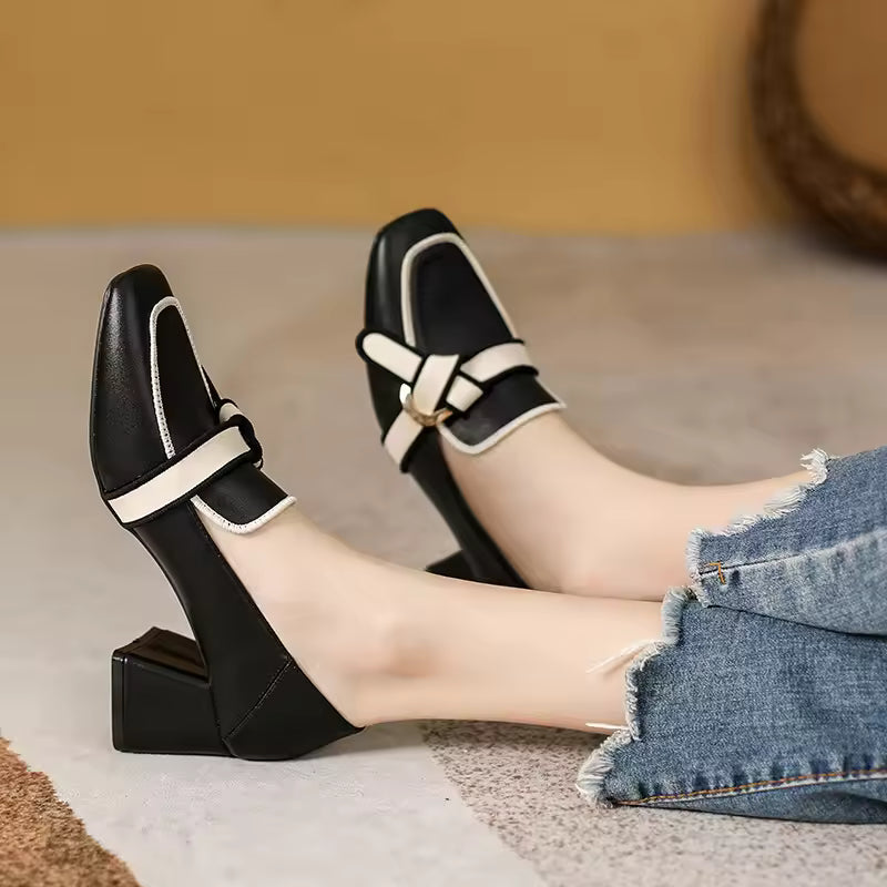 Elegant Genuine Leather Pumps Casual High Heels Party Dress Shoes