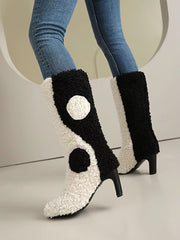Elegant Geometric Blocked Circular Pattern Irregular Thick Heel