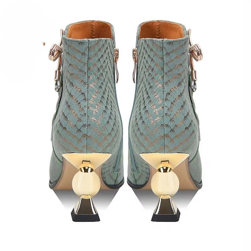 Elegant Geometric Genuine Leather Zipper Pointed Toe High Heels