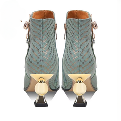 Elegant Geometric Genuine Leather Zipper Pointed Toe High Heels