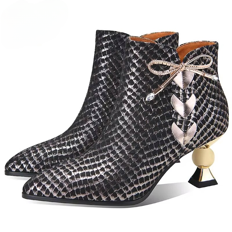 Elegant Geometric Genuine Leather Zipper Pointed Toe High Heels