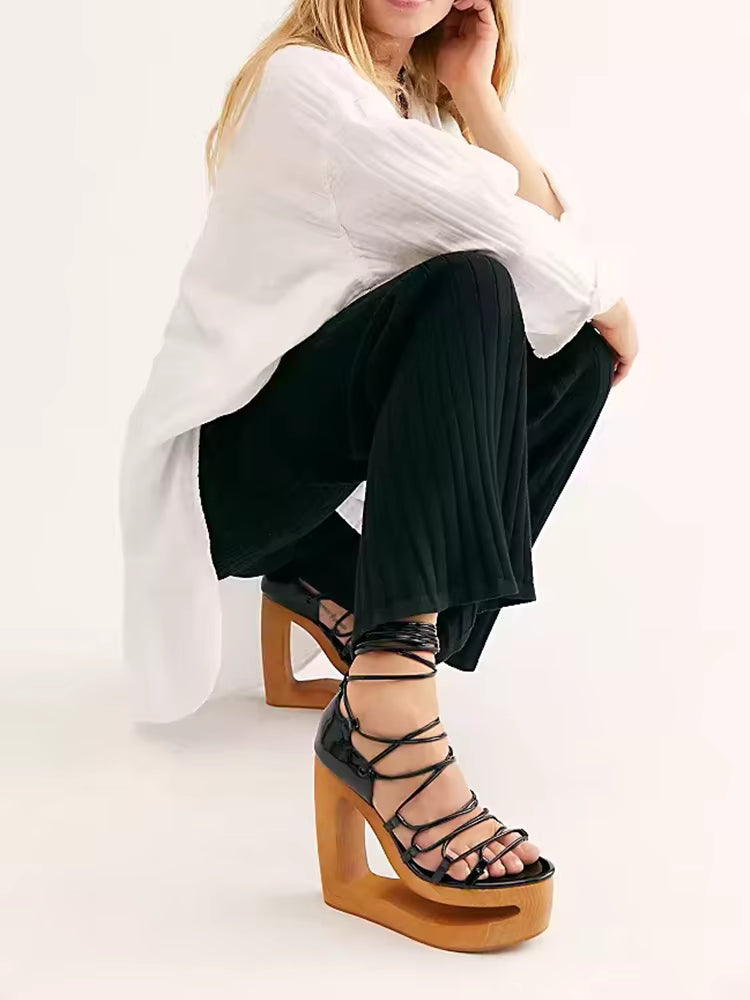 Elegant Glidiator Hollow Ankle Atrap Wedges Heels