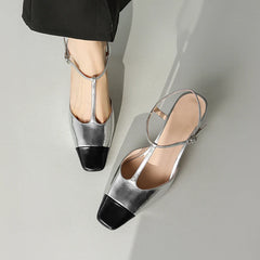 Elegant High Quality Genuine Leather Color T-shaped High Heels