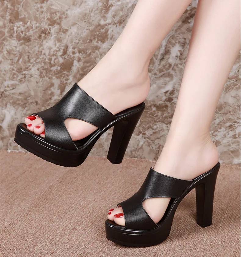Bohemian High Quality Leather Platform Open Toe High Heels Sandals