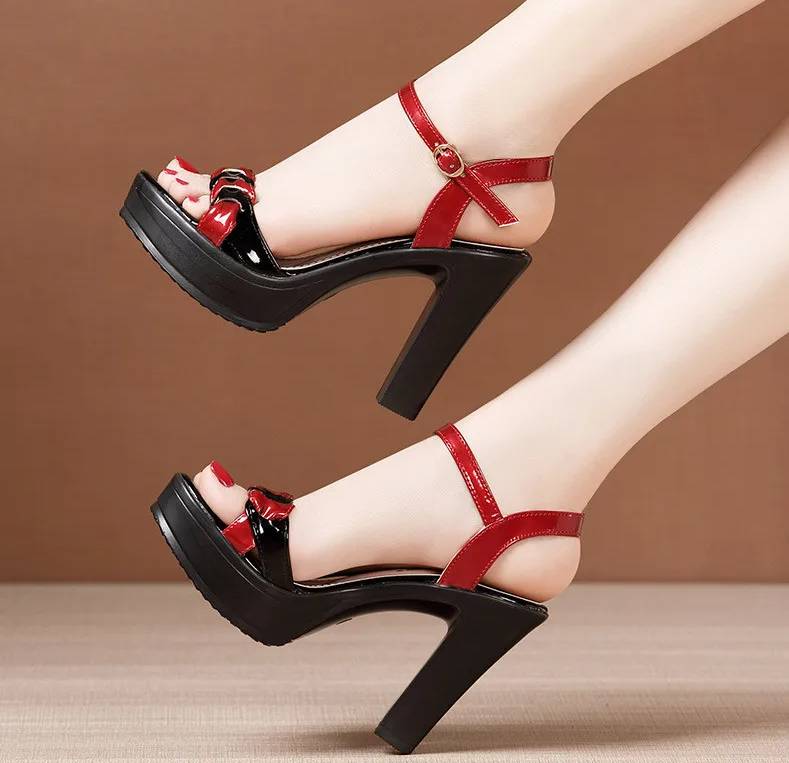 Elegant High Quality Leather Platform Open Toe High Heels Sandals