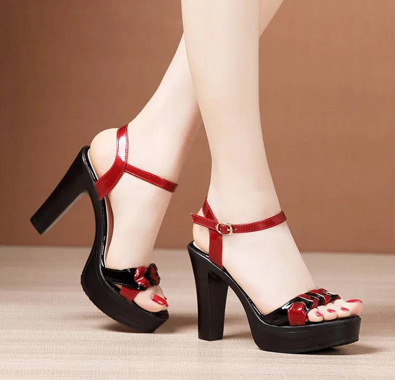 Elegant High Quality Leather Platform Open Toe High Heels Sandals