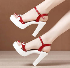 Elegant High Quality Leather Platform Open Toe High Heels Sandals
