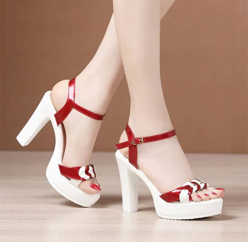 Elegant High Quality Leather Platform Open Toe High Heels Sandals