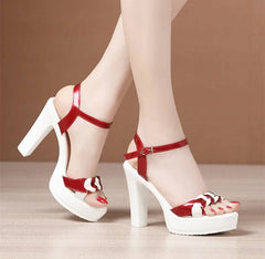 Elegant High Quality Leather Platform Open Toe High Heels Sandals
