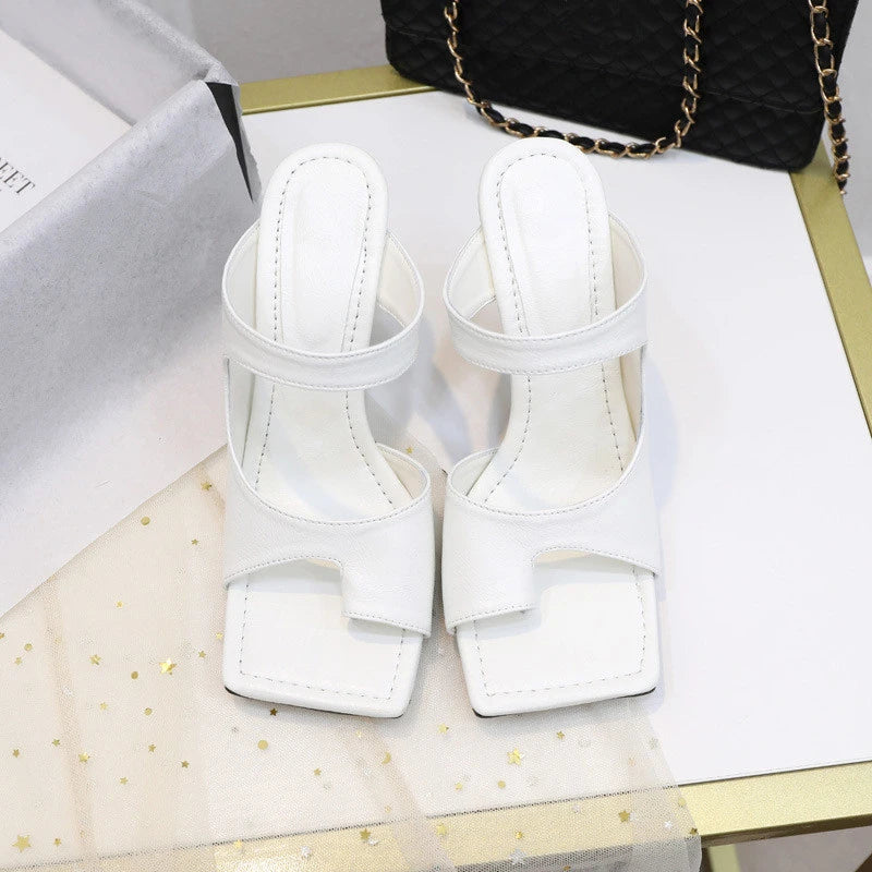 Elegant High Quality Stiletto Peep Toe Hand-Made Square Toe Sandals