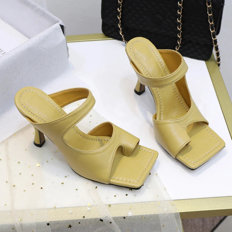 Elegant High Quality Stiletto Peep Toe Hand-Made Square Toe Sandals