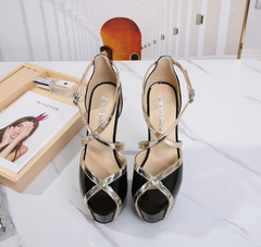 Elegant Hollow Cross-Haired Fish Mouth High Heels Sandals