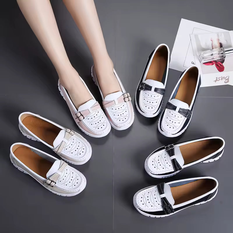 Elegant Hollow Genuine Leather Moccasin Loafers