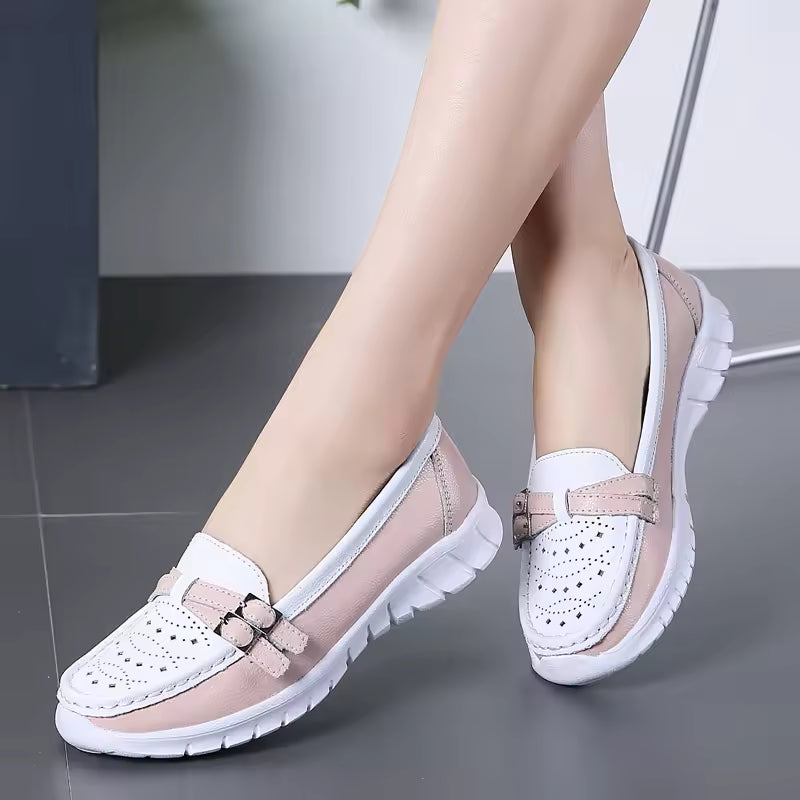 Elegant Hollow Genuine Leather Moccasin Loafers