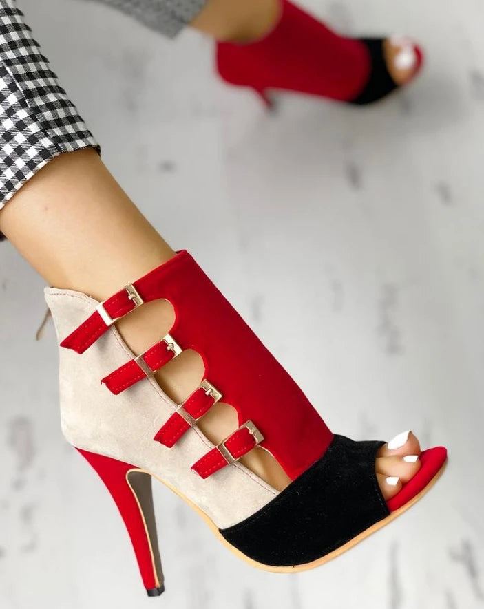 Elegant Sling-Backs Hollow Out Color-block Splicing Thin High Heels
