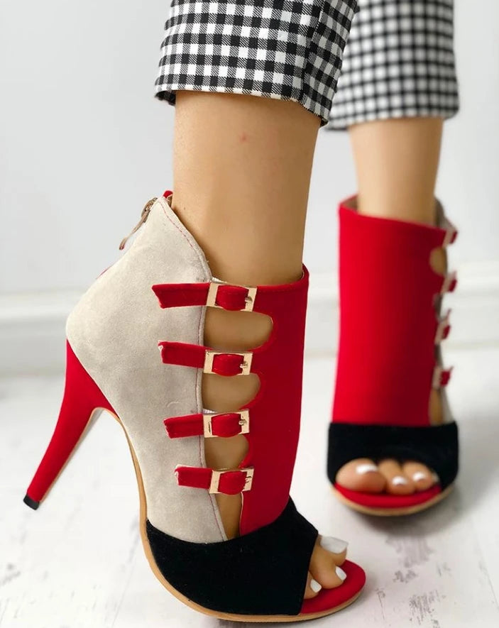 Elegant Sling-Backs Hollow Out Color-block Splicing Thin High Heels