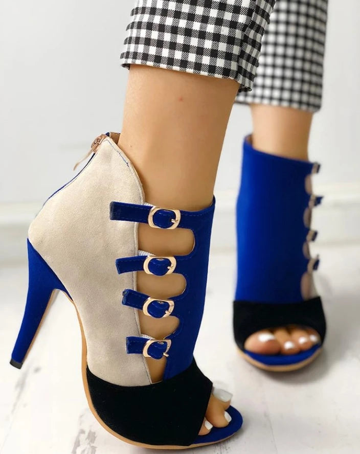 Elegant Sling-Backs Hollow Out Color-block Splicing Thin High Heels