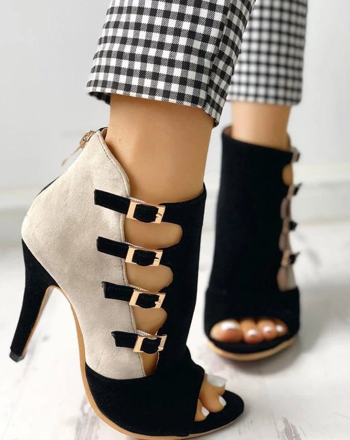 Elegant Sling-Backs Hollow Out Color-block Splicing Thin High Heels