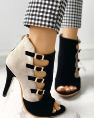 Elegant Sling-Backs Hollow Out Color-block Splicing Thin High Heels
