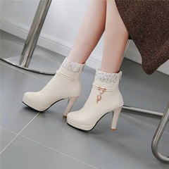 Elegant Lace Design Princess Platform Ankle High Heel Boots