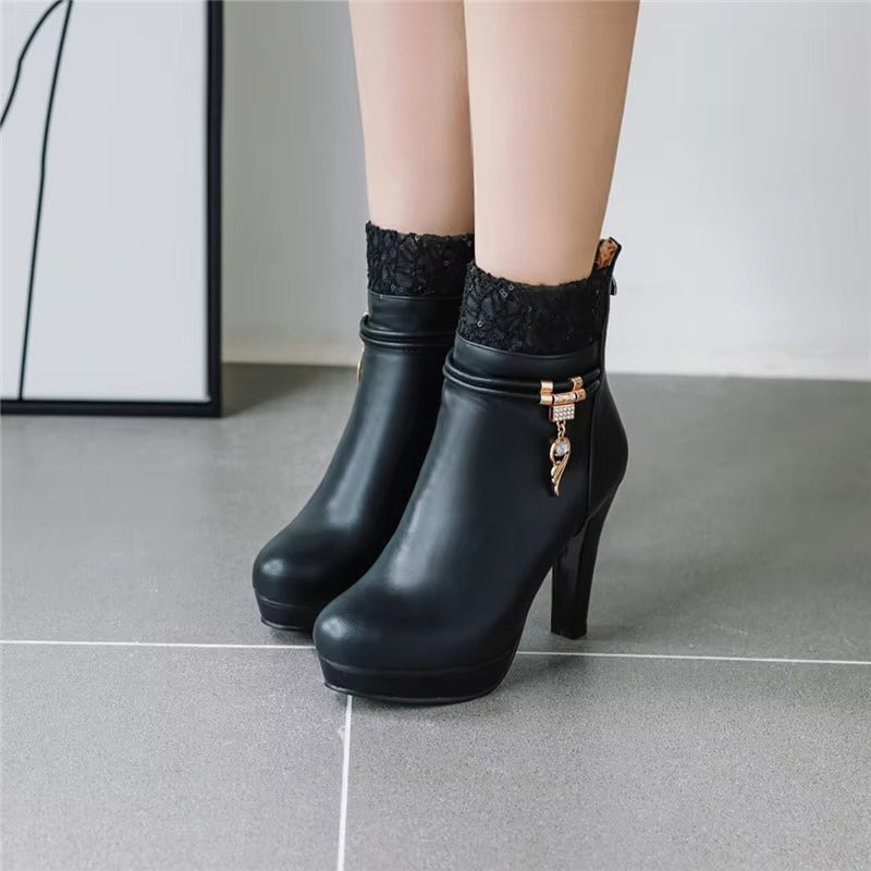 Elegant Lace Design Princess Platform Ankle High Heel Boots