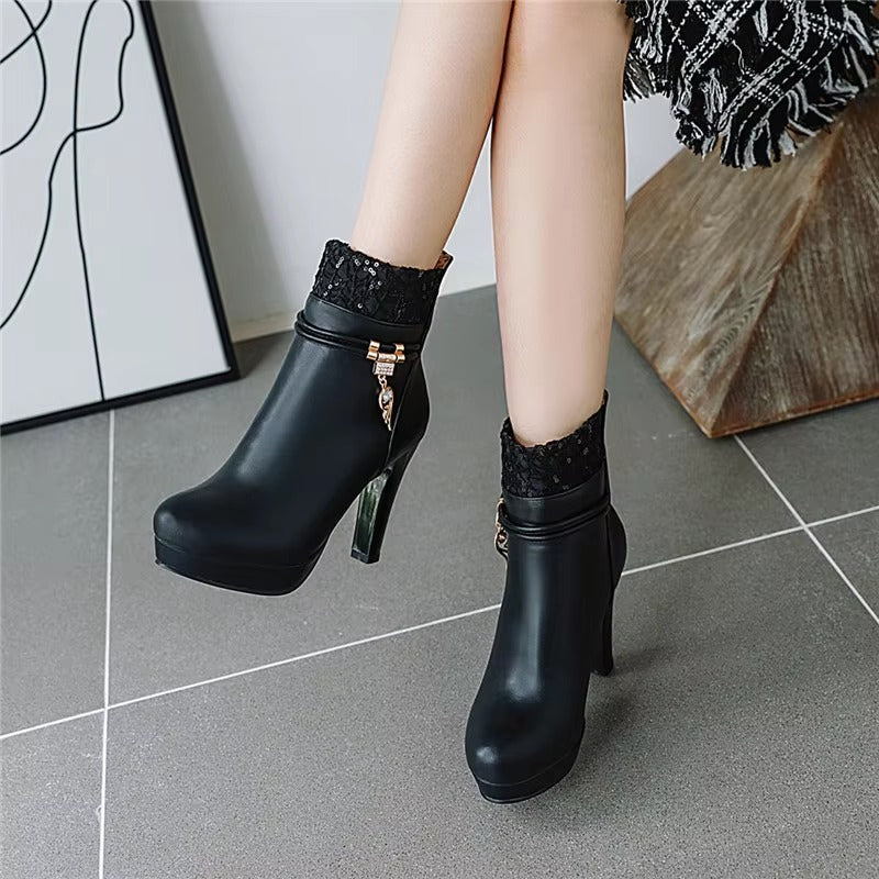 Elegant Lace Design Princess Platform Ankle High Heel Boots