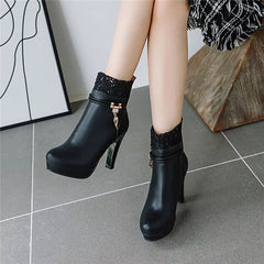 Elegant Lace Design Princess Platform Ankle High Heel Boots