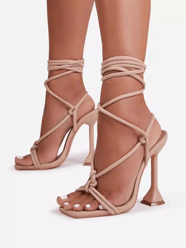 Elegant Lace Up Knotted Strappy Heel