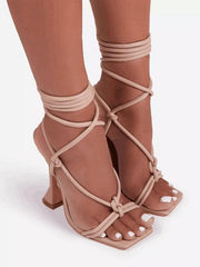 Elegant Lace Up Knotted Strappy Heel