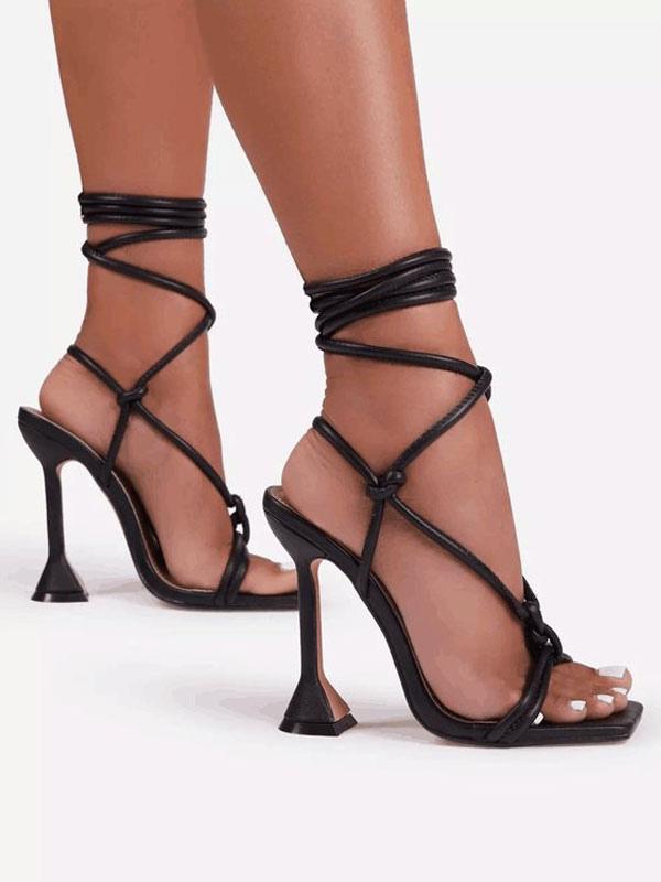 Elegant Lace Up Knotted Strappy Heel