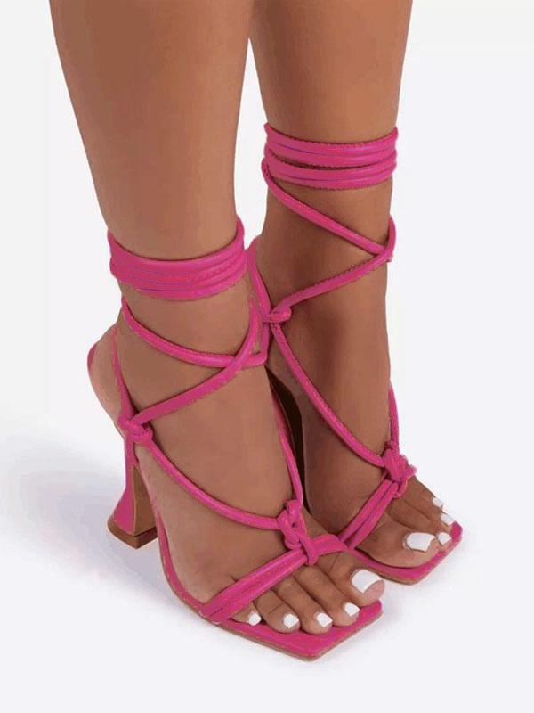 Elegant Lace Up Knotted Strappy Heel