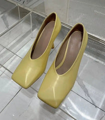 Elegant Lacquer Leather Wedding Party Square Headed Thin High Heels