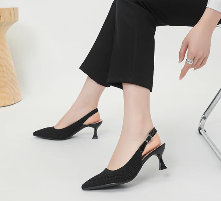 Elegant Large Heel Sandals Knitted Hollow Breathable High Heels Pumps