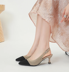 Elegant Large Heel Sandals Knitted Hollow Breathable High Heels Pumps
