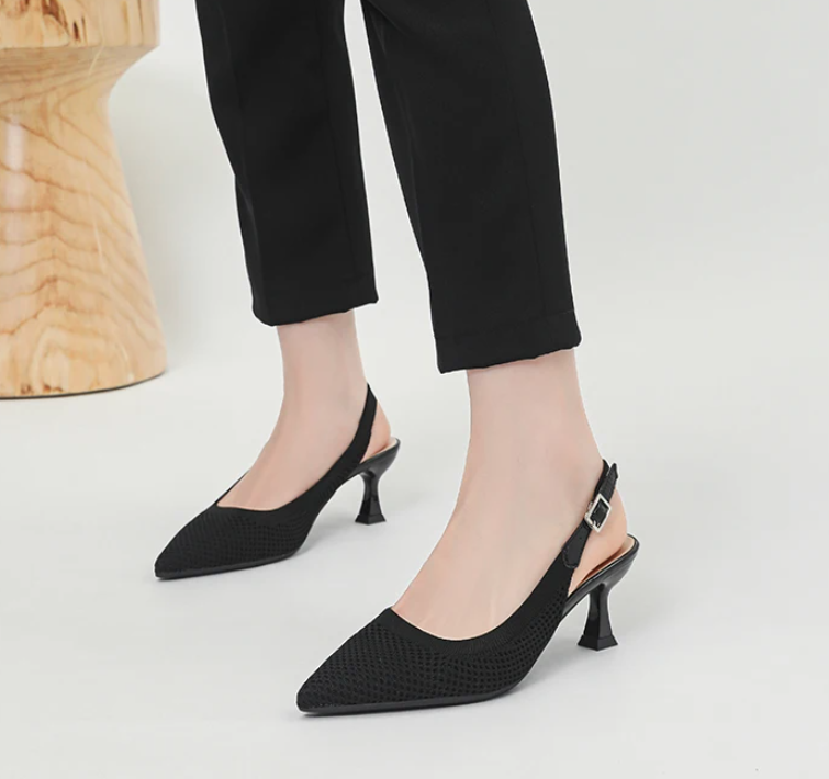 Elegant Large Heel Sandals Knitted Hollow Breathable High Heels Pumps