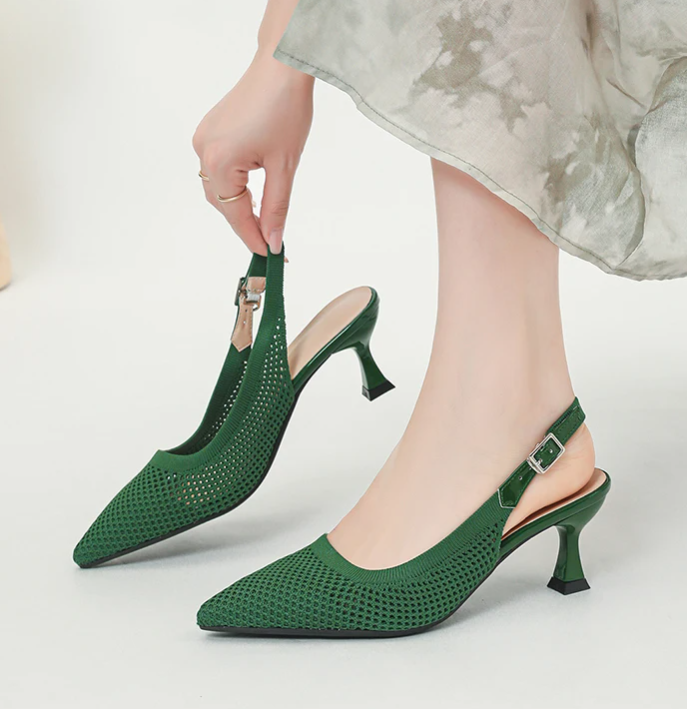 Elegant Large Heel Sandals Knitted Hollow Breathable High Heels Pumps