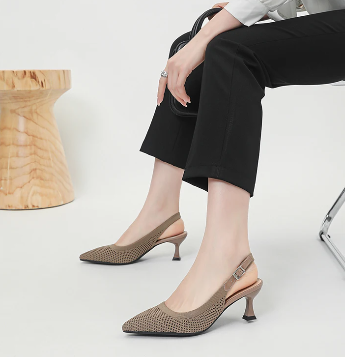 Elegant Large Heel Sandals Knitted Hollow Breathable High Heels Pumps