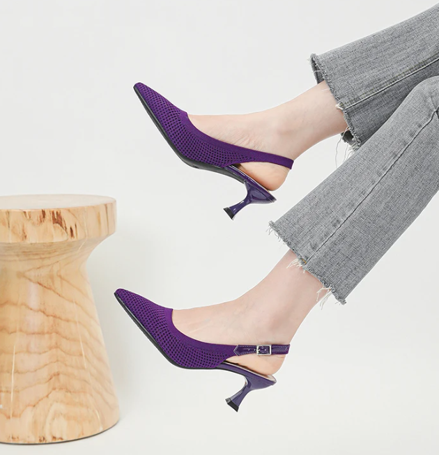 Elegant Large Heel Sandals Knitted Hollow Breathable High Heels Pumps