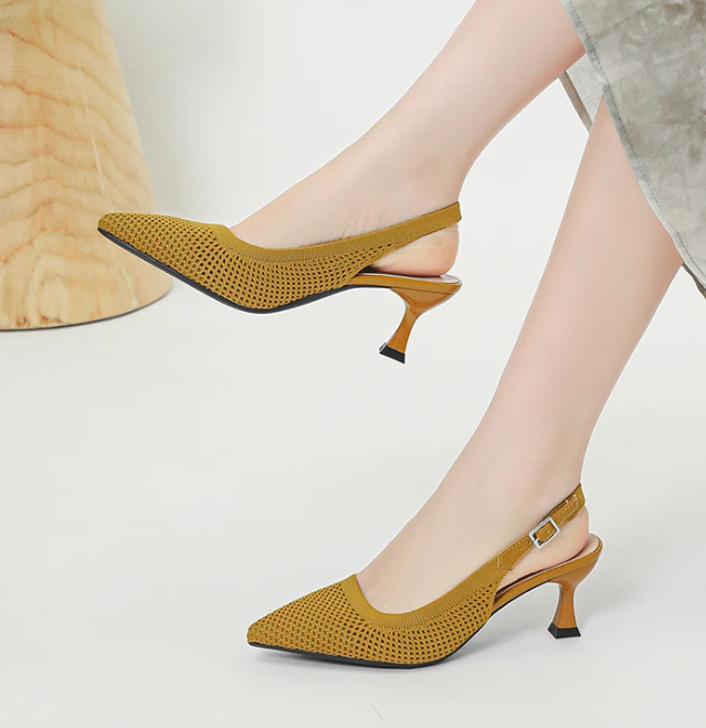 Elegant Large Heel Sandals Knitted Hollow Breathable High Heels Pumps
