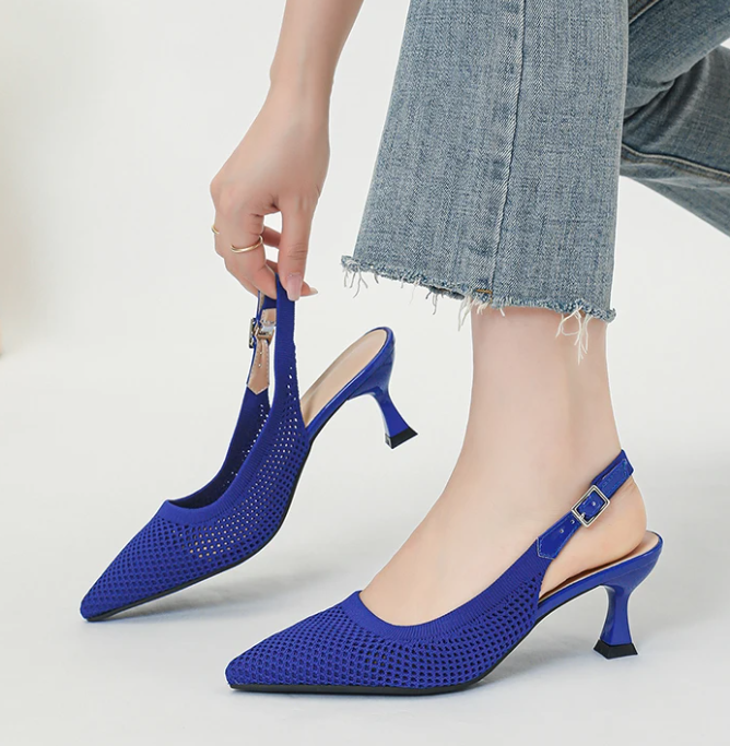 Elegant Large Heel Sandals Knitted Hollow Breathable High Heels Pumps