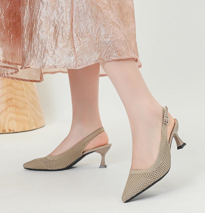 Elegant Large Heel Sandals Knitted Hollow Breathable High Heels Pumps