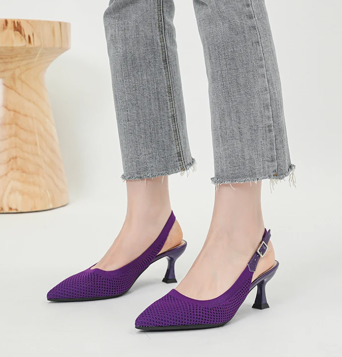 Elegant Large Heel Sandals Knitted Hollow Breathable High Heels Pumps