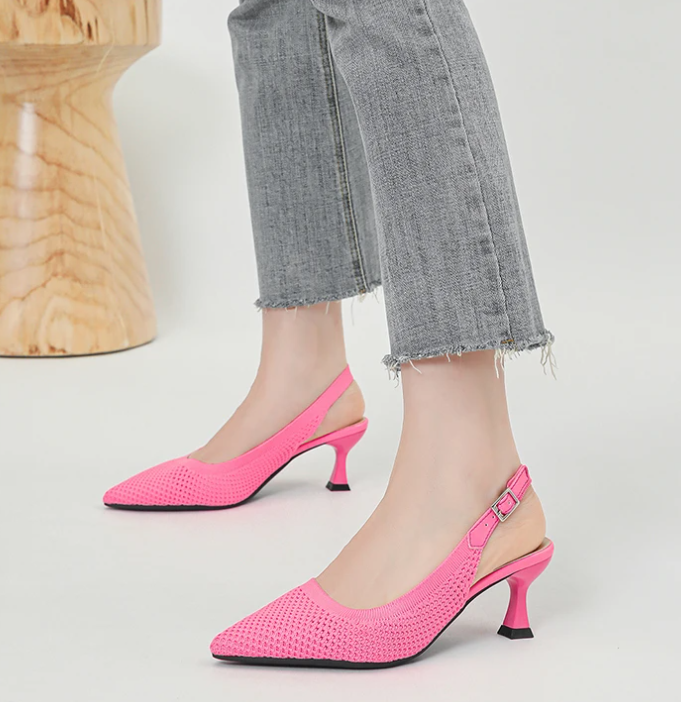 Elegant Large Heel Sandals Knitted Hollow Breathable High Heels Pumps