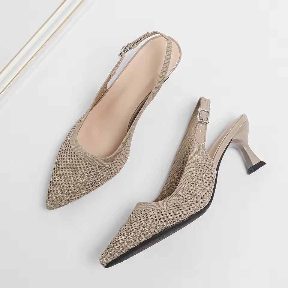 Elegant Large Heel Sandals Knitted Hollow Breathable High Heels Pumps