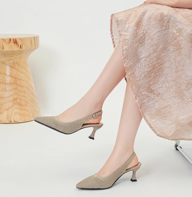 Elegant Large Heel Sandals Knitted Hollow Breathable High Heels Pumps