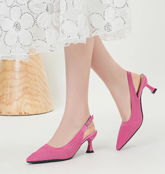 Elegant Large Heel Sandals Knitted Hollow Breathable High Heels Pumps