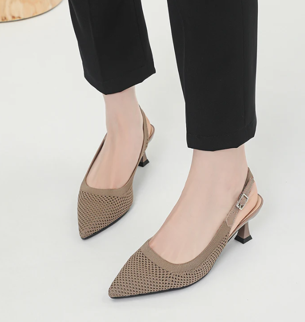 Elegant Large Heel Sandals Knitted Hollow Breathable High Heels Pumps
