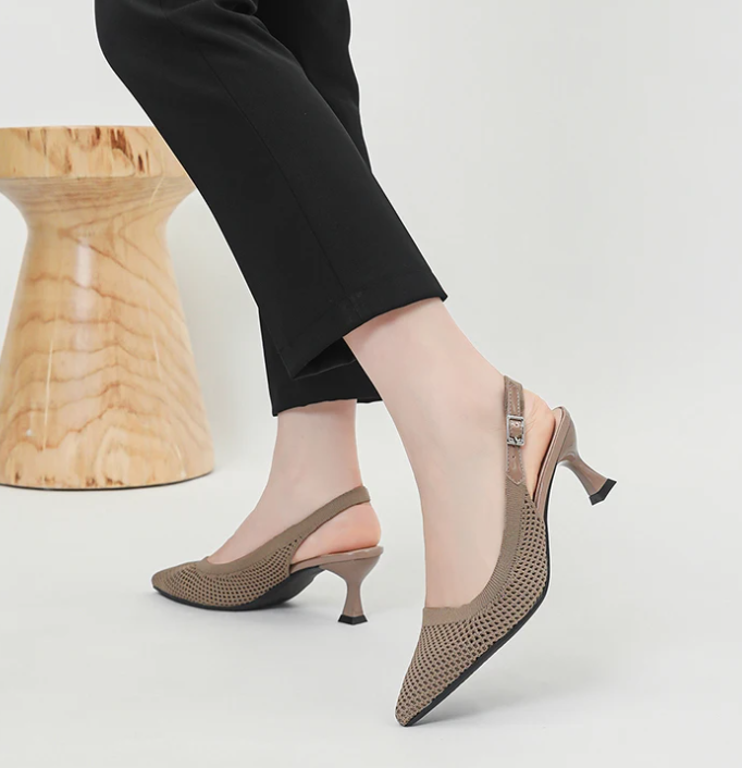Elegant Large Heel Sandals Knitted Hollow Breathable High Heels Pumps